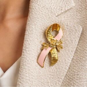 Pink Enamel Breast Cancer Awareness Pin Ribbon Rose Avon
